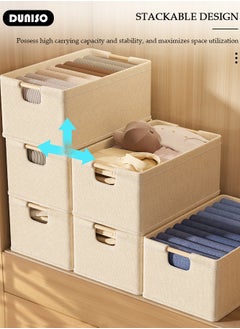 DUNISO 6 pcs Foldable Closet Storage Organizer, Wardrobe Clothes Organizer For Clothing, Sheets, Toys, Books,Washable Closet Storage Boxes with Carrying Handles Cube Stackable Storage Bin for Home Bedroom Office  - Image 2
