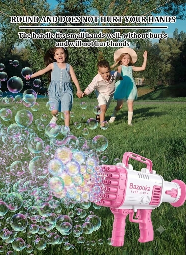Bazooka 32 Hole Bubble Gun Bazooka for Kids Automatic Bubble Blaster Toy Battery Operated Bubble Machine with Rich Bubble Output Outdoor Summer Bubble Maker for Boys Girls Birthday Party Wedding Picnic Pink - Image 2