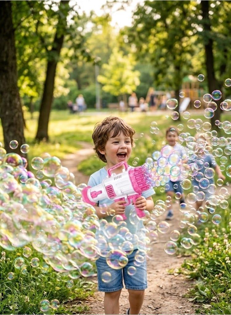 Bazooka 32 Hole Bubble Gun Bazooka for Kids Automatic Bubble Blaster Toy Battery Operated Bubble Machine with Rich Bubble Output Outdoor Summer Bubble Maker for Boys Girls Birthday Party Wedding Picnic Pink - Image 3