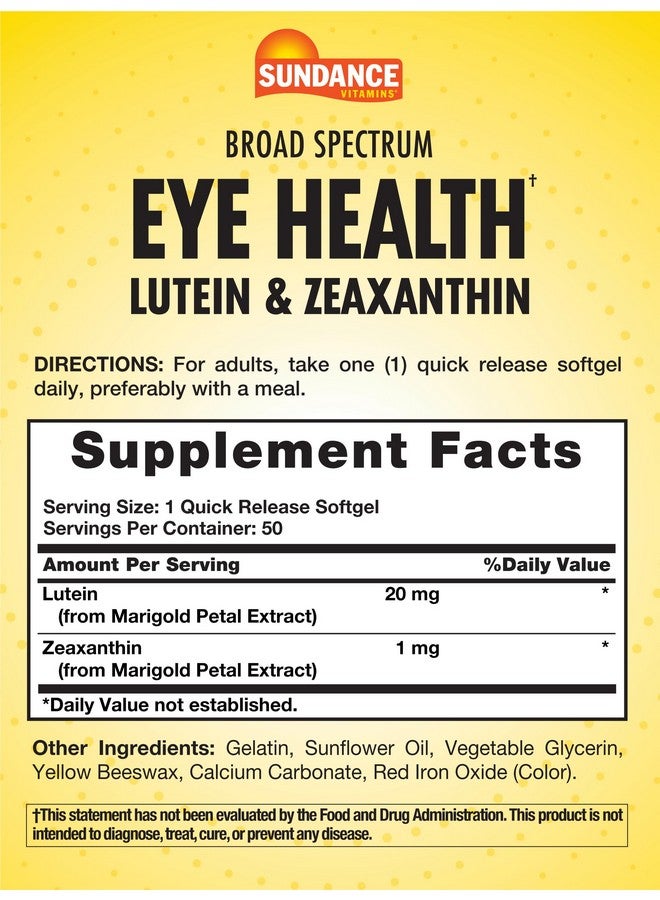 Sundance Lutein and Zeaxanthin Supplement | 50 Softgels | for Eye Health | Non-GMO and Gluten Free Formula - Image 2