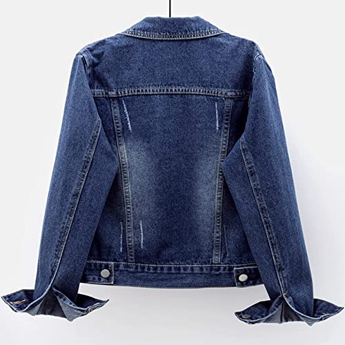 LifeShe Women's Basic Long Sleeve Button Down Distressed Denim Jackets Jean Jacket Coat - Image 2