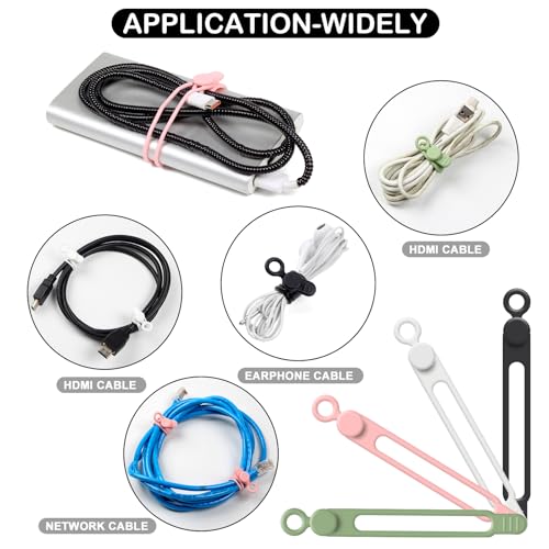 OneLeaf 48Pcs Silicone Cable Ties, Elastic Cord Ties for Cable Organizer, Reusable Wire Management, Cord Organizer Essentials, Multipurpose Cable Management for Travel/Portable/Office/Home Desk - Image 4