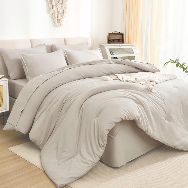 Litanika Litanika King Size Comforter Set Linen - 7 Pieces Bed in a Bag King Beddding Comforter Sets  Solid Lightweight Bed Set with Comforter  Sheets  Pillowcases & Shams  - Image 1