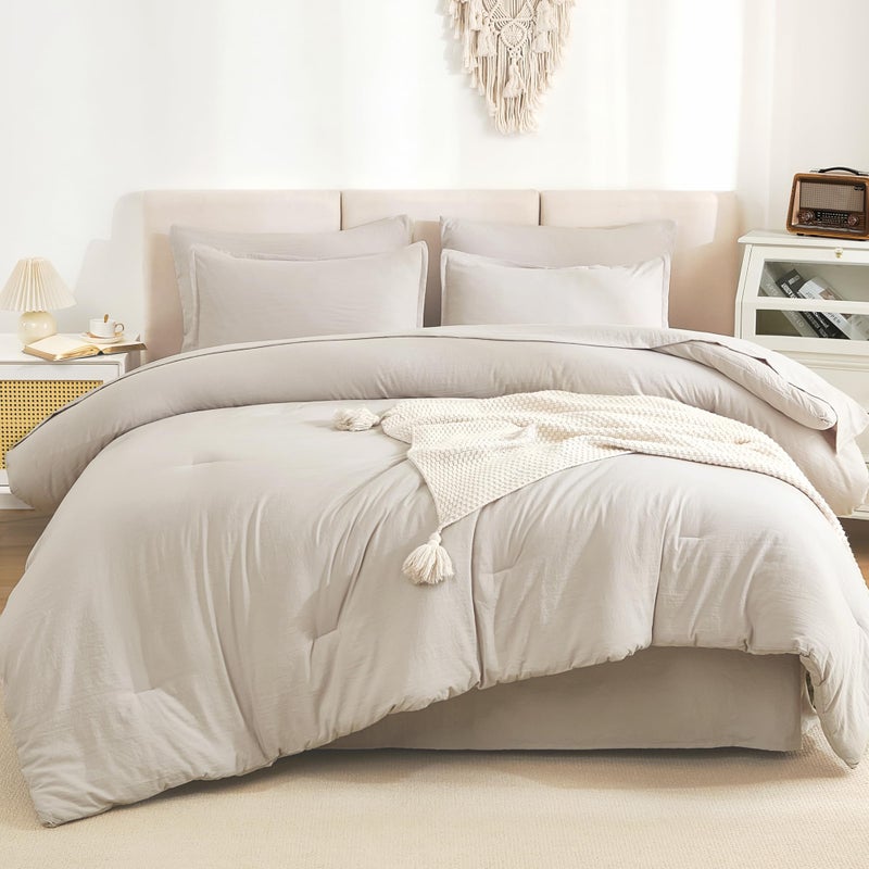 Litanika Litanika King Size Comforter Set Linen - 7 Pieces Bed in a Bag King Beddding Comforter Sets  Solid Lightweight Bed Set with Comforter  Sheets  Pillowcases & Shams  - Image 2