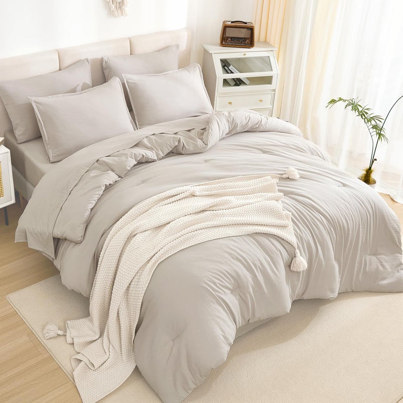 Litanika Litanika King Size Comforter Set Linen - 7 Pieces Bed in a Bag King Beddding Comforter Sets  Solid Lightweight Bed Set with Comforter  Sheets  Pillowcases & Shams  - Image 3