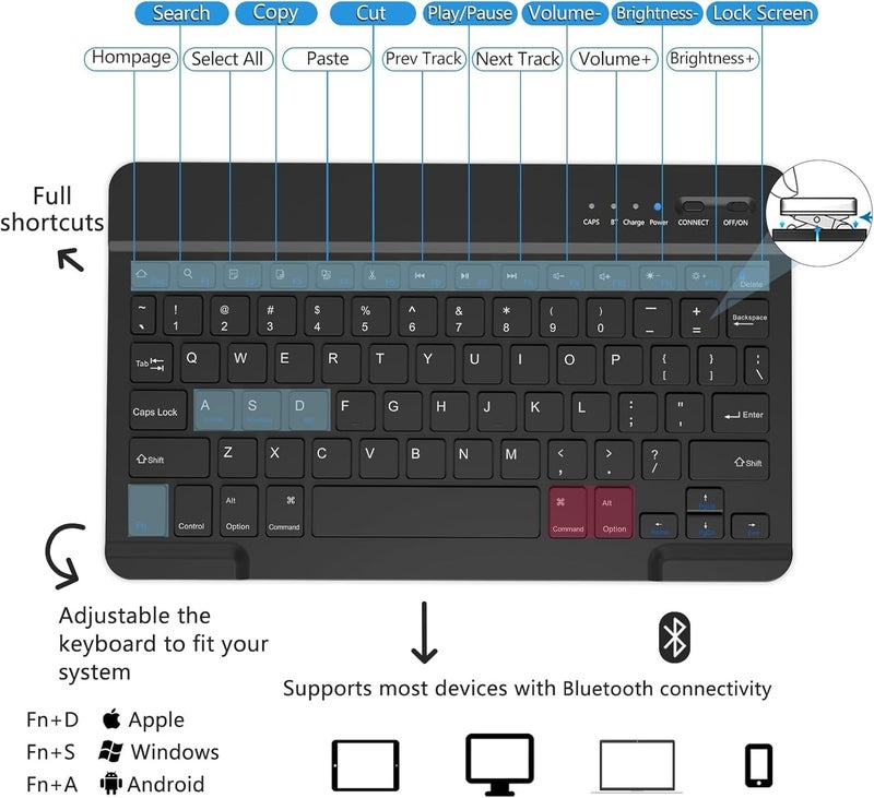 Hom Tri Fold Wireless Bluetooth Keyboard with Detachable Tablet Case Cover for Xiaomi Redmi Pad 2 11 inch Tablet - Image 5