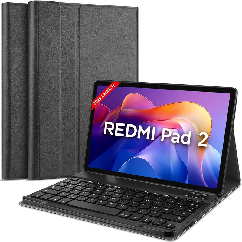 Hom Tri Fold Wireless Bluetooth Keyboard with Detachable Tablet Case Cover for Xiaomi Redmi Pad 2 11 inch Tablet - Image 1