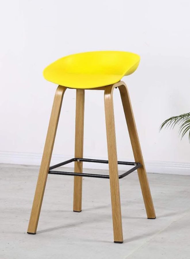 Generic High Stool for Office, Lobby, Clubs, Bars, Reception, Bar Stool with Wooden Legs, Yellow - Image 2