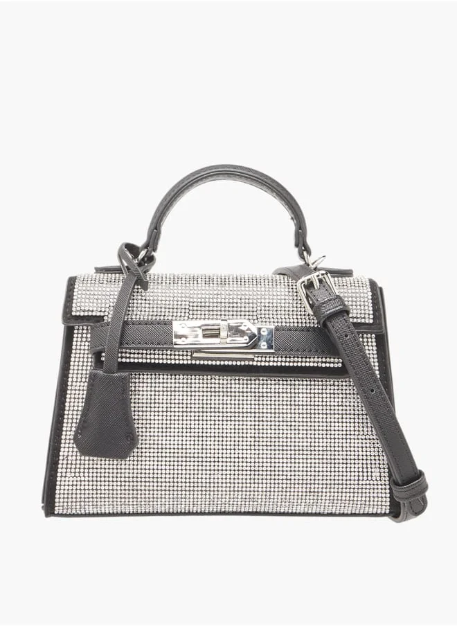 MISSY Women Embellished Satchel Bag with Detachable Strap and Magnetic Closure