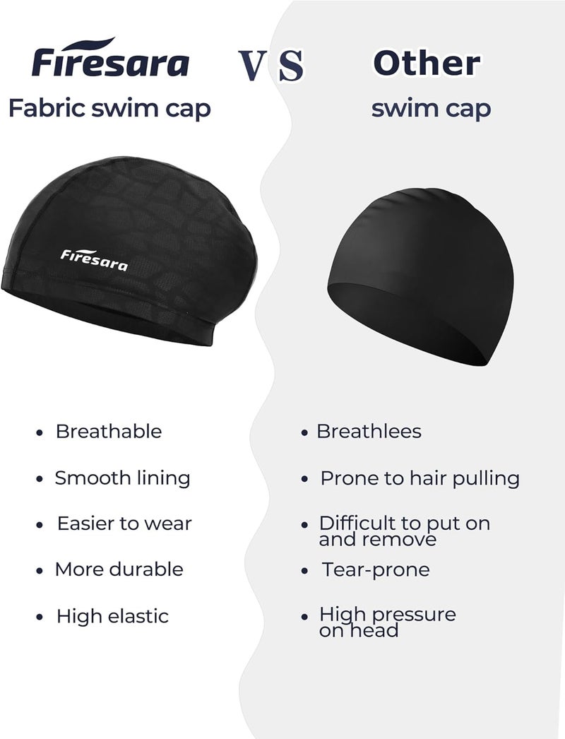 Firesara Fabric Swim Cap, High Elasticity Swimming Cap Keeps Hair Clean Breathable Fit Both Long Hair Short Hair, Swim Caps Woman Girls Men Kids One Size Hat - Image 5