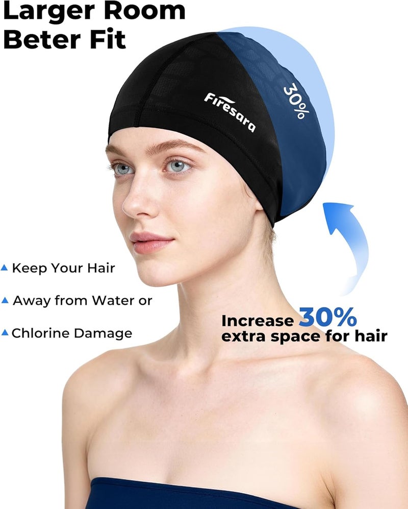 Firesara Fabric Swim Cap, High Elasticity Swimming Cap Keeps Hair Clean Breathable Fit Both Long Hair Short Hair, Swim Caps Woman Girls Men Kids One Size Hat - Image 2