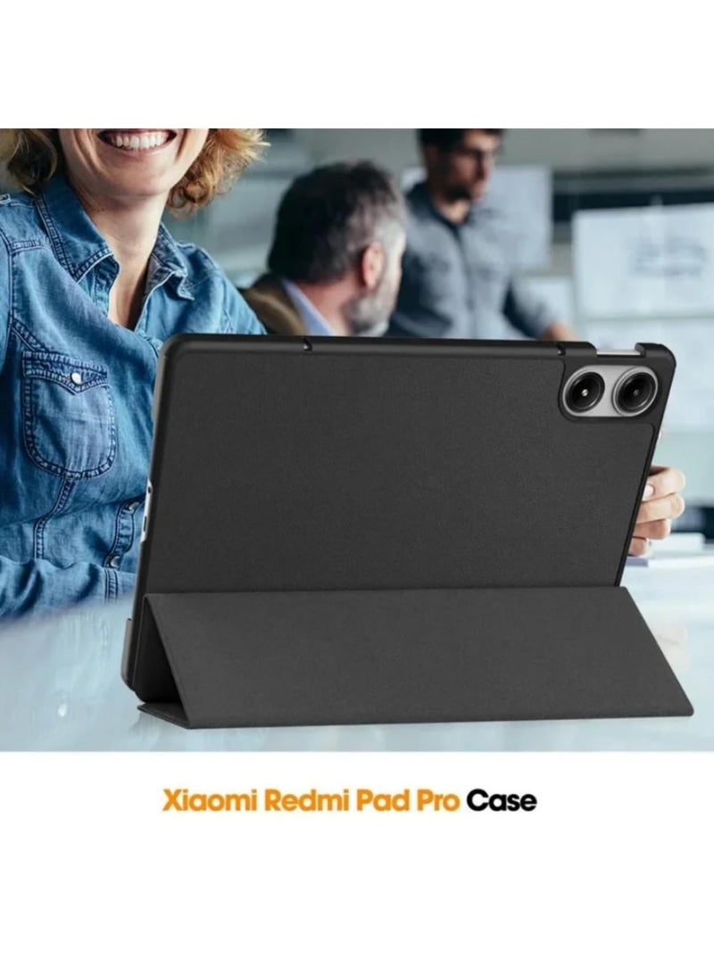 حالة لـ Xiaomi Redmi Pad Pro 12.1 حالة 2024 نموذج ثلاثي الطي غطاء الوقوف وظيفة الاستيقاظ التلقائي حالة حماية TPU مع مقعد قابل للتعديل مناسب لـ Redmi Pad Pro 12.1 (أسود) - Image 5