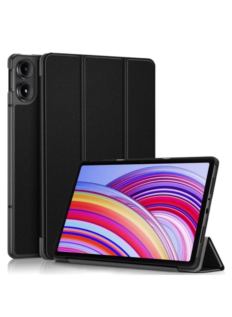 حالة لـ Xiaomi Redmi Pad Pro 12.1 حالة 2024 نموذج ثلاثي الطي غطاء الوقوف وظيفة الاستيقاظ التلقائي حالة حماية TPU مع مقعد قابل للتعديل مناسب لـ Redmi Pad Pro 12.1 (أسود) - Image 1
