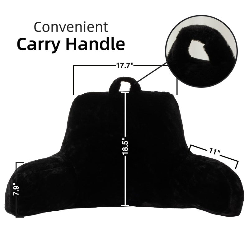 A Nice Night Faux Fur Reading Pillow Bed Wedge Large Adult Children Backrest with Arms Back Support for Sitting Up in Bed/Couch for Bedrest,Black,Large - Image 2