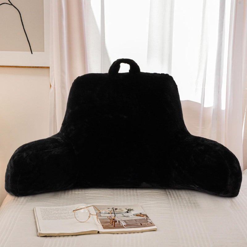A Nice Night Faux Fur Reading Pillow Bed Wedge Large Adult Children Backrest with Arms Back Support for Sitting Up in Bed/Couch for Bedrest,Black,Large - Image 3