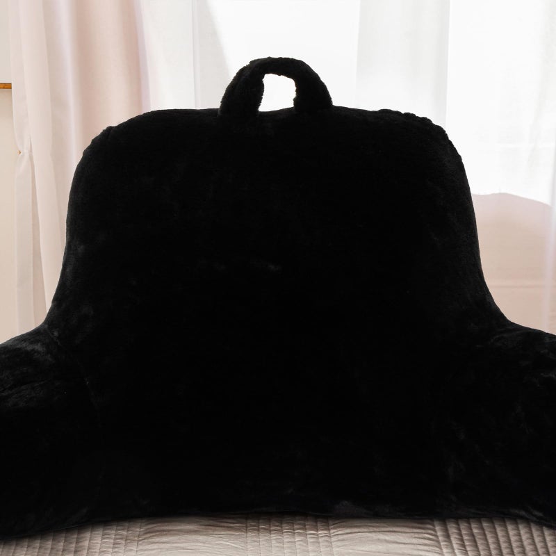 A Nice Night Faux Fur Reading Pillow Bed Wedge Large Adult Children Backrest with Arms Back Support for Sitting Up in Bed/Couch for Bedrest,Black,Large - Image 5