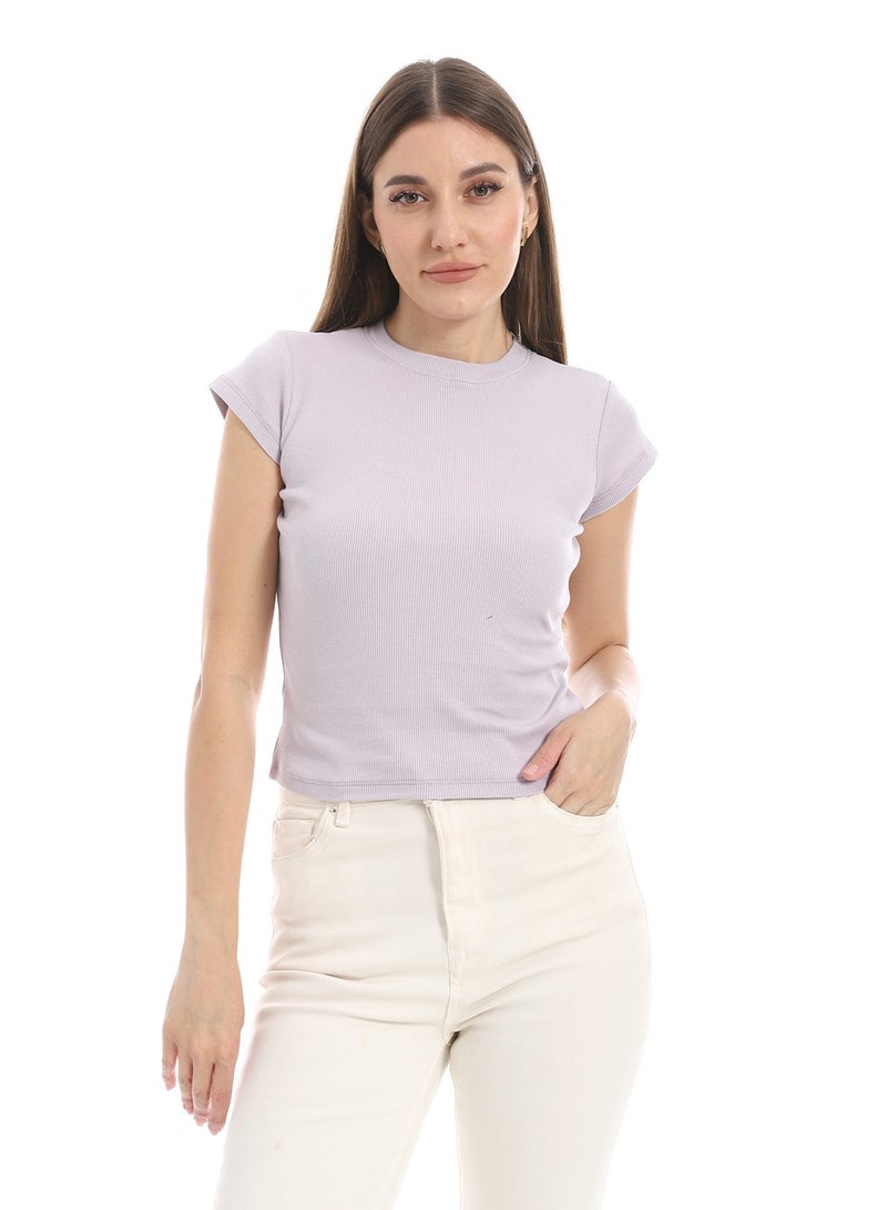 Andora Cap Sleeves Crew Neck Pastel Purple Top_Purple  - Image 1