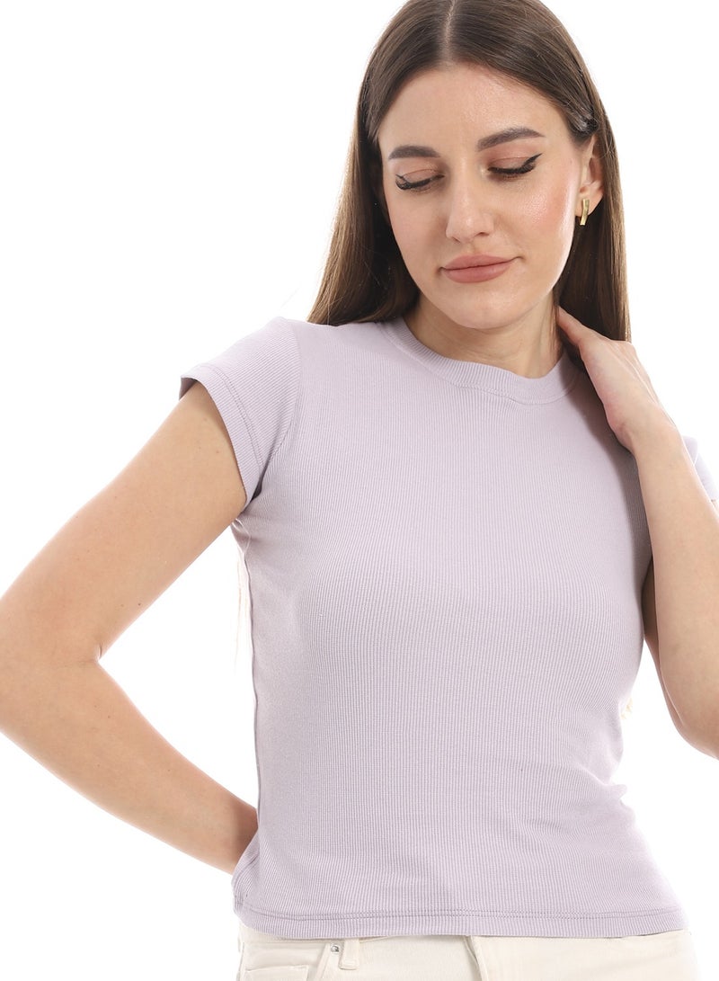 Andora Cap Sleeves Crew Neck Pastel Purple Top_Purple  - Image 4