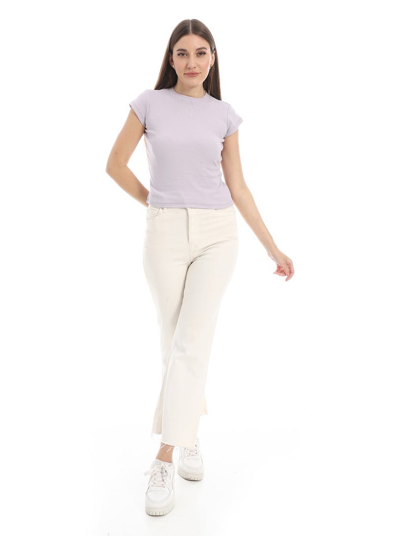 Andora Cap Sleeves Crew Neck Pastel Purple Top_Purple  - Image 5