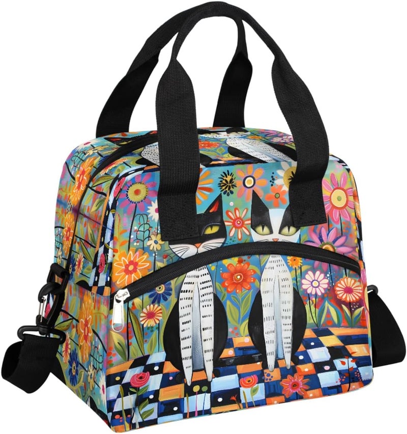 Insulated Animal Cat Flowers Lunch Box For Kids Large Capacity Reusable Lunchbox Leakproof Cooler Tote Bag Portable Lunch Meal Prep Pail For Boys Girls Chirld Teens School Travel Picnic - Image 1