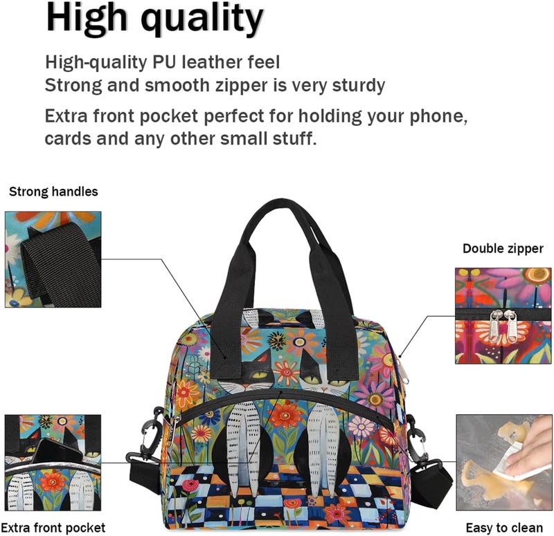 Insulated Animal Cat Flowers Lunch Box For Kids Large Capacity Reusable Lunchbox Leakproof Cooler Tote Bag Portable Lunch Meal Prep Pail For Boys Girls Chirld Teens School Travel Picnic - Image 5