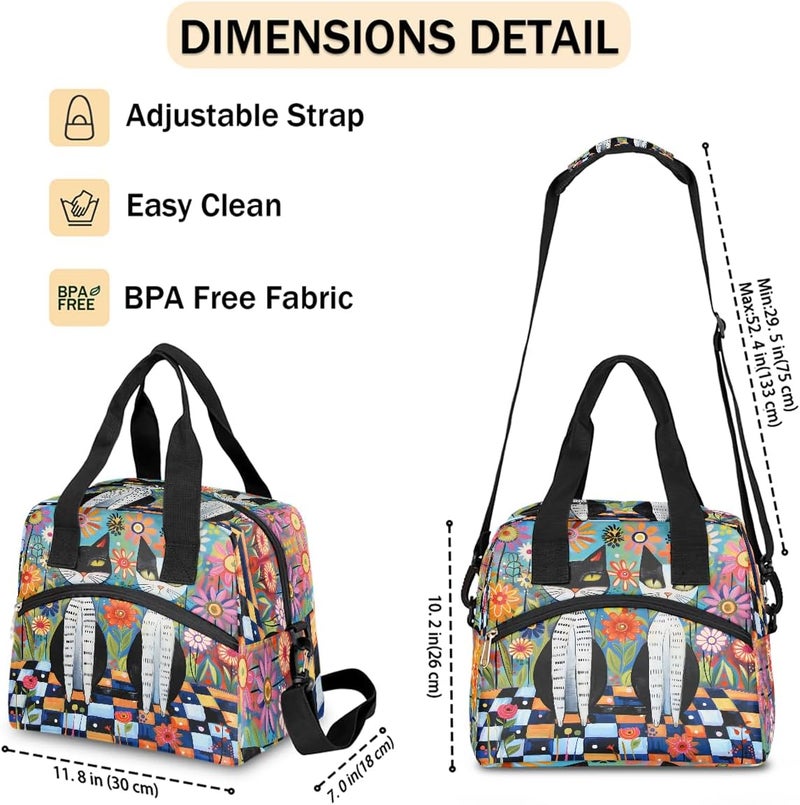 Insulated Animal Cat Flowers Lunch Box For Kids Large Capacity Reusable Lunchbox Leakproof Cooler Tote Bag Portable Lunch Meal Prep Pail For Boys Girls Chirld Teens School Travel Picnic - Image 4
