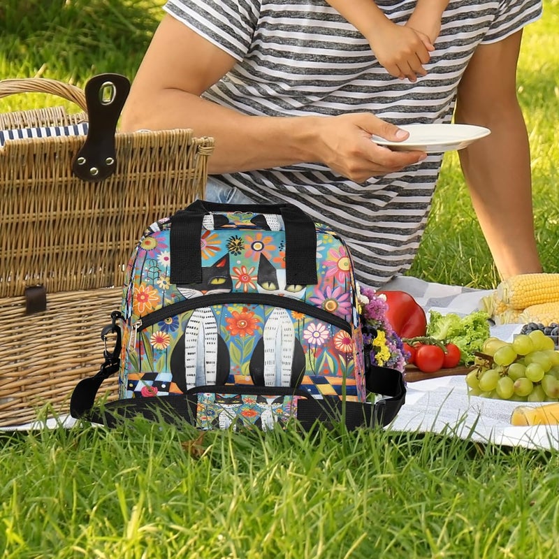 Insulated Animal Cat Flowers Lunch Box For Kids Large Capacity Reusable Lunchbox Leakproof Cooler Tote Bag Portable Lunch Meal Prep Pail For Boys Girls Chirld Teens School Travel Picnic - Image 2