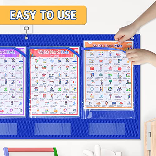 AKAYOK Classroom Pocket Chart with 6 Clear Pockets - 57x18 Wall Organizer for Teachers, Homeschool & Office | Fits 8.5x11 Papers, Posters, Artwork Display (Blue-6 Pockets) - Image 3
