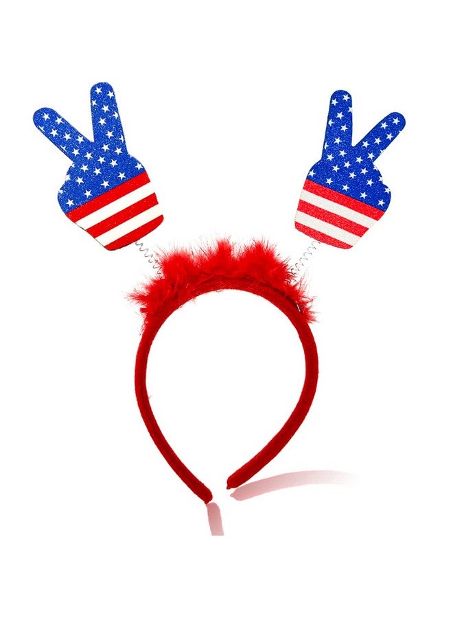 Doneace 4Th Of July Head Boppers Independence Day Headband Patriotic Themed Party Hair Hoop Fingers Headwear Hair Band Plush Hair Decorations July Fourth White Blue Red Hair Supplies Hair Accessories 1Pcs - Image 1