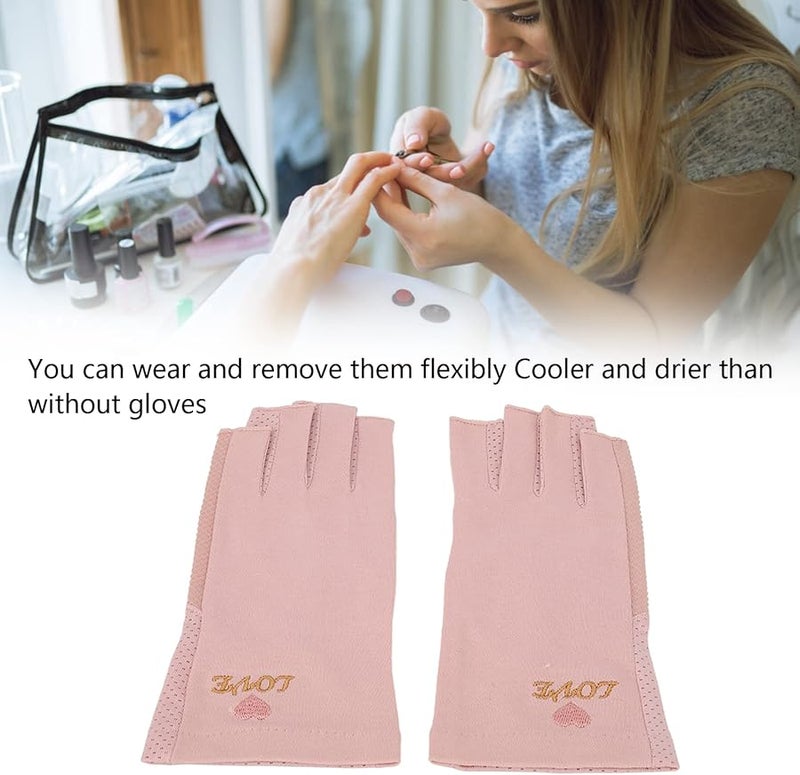 قفازات مانيكير شاحبة وردية رمادية بدون أصابع للحماية من الأشعة فوق البنفسجية لتجفيف مريح للأظافر - Image 3