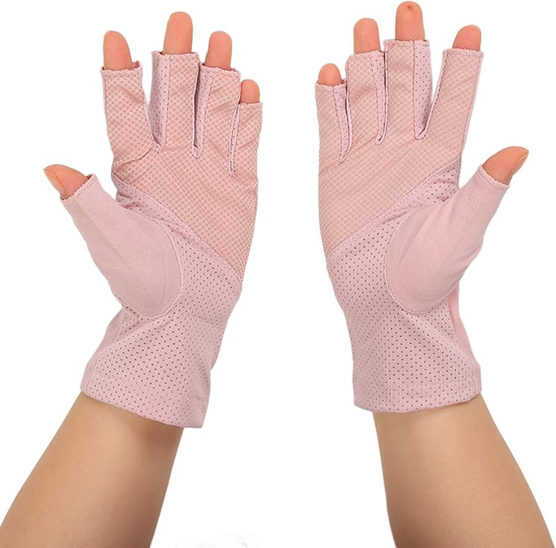 قفازات مانيكير شاحبة وردية رمادية بدون أصابع للحماية من الأشعة فوق البنفسجية لتجفيف مريح للأظافر - Image 5