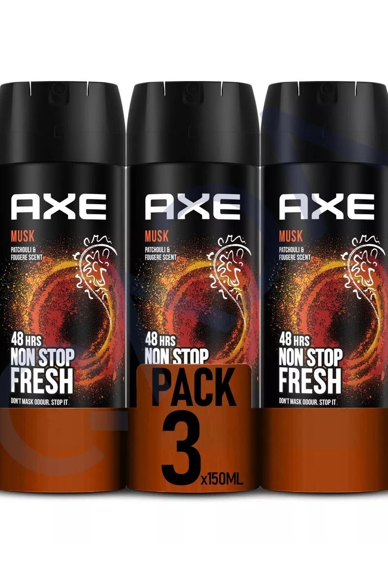 أكس بخاخ مزيل العرق للجسم أكس مسك، ٣ × ١٥٠ مل - Image 1