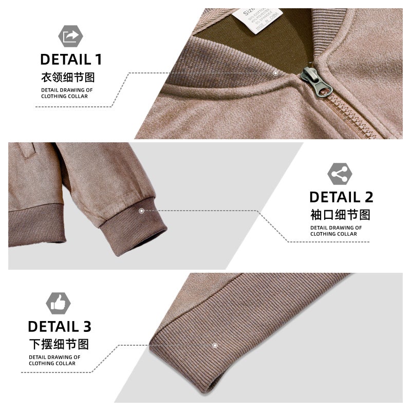 American Men'S Suede Jacket Spring And Autum Fashion Casual Zipper Long-Sleeved Cardigan Jacket - Image 5