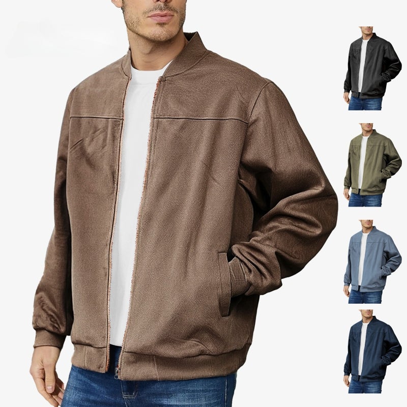 American Men'S Suede Jacket Spring And Autum Fashion Casual Zipper Long-Sleeved Cardigan Jacket - Image 2