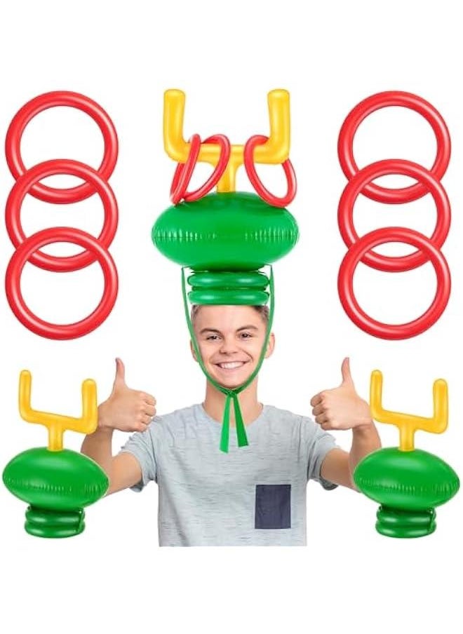 2 Set Inflatable Post Ring Toss Football Goal Post Game Include 2 Pieces Hat 6 Pieces Toss Ring for Boys Girls Football Party Games(Classic Style)  - Image 1
