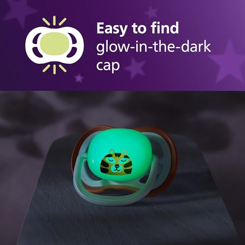 Avent Philips Avent Ultra Air Nighttime Pacifiers - Orthodontic Design, for Babies 0-6 Months, Glow in The Dark, Soft Silicone Symmetrical Nipple, BPA-Free, 2 Sterilizing Cases, 4 Pack, SCF376/35 - Image 4