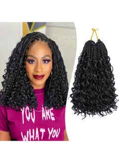 Eerya 8 Packs Goddess Box Braids Crochet Hair 10 Inch Pre-Looped Bohemian Crochet Boho Box Braids With Curly Ends 3X Crochet Braids Hair For Women Synthetic Braiding Hair (#1B)  - Image 1