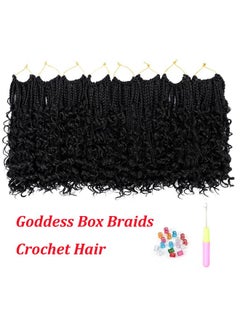 Eerya 8 Packs Goddess Box Braids Crochet Hair 10 Inch Pre-Looped Bohemian Crochet Boho Box Braids With Curly Ends 3X Crochet Braids Hair For Women Synthetic Braiding Hair (#1B)  - Image 2