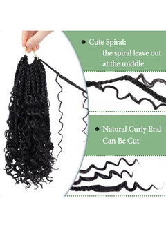 Eerya 8 Packs Goddess Box Braids Crochet Hair 10 Inch Pre-Looped Bohemian Crochet Boho Box Braids With Curly Ends 3X Crochet Braids Hair For Women Synthetic Braiding Hair (#1B)  - Image 4