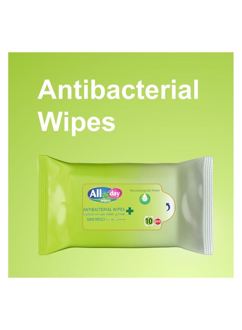 All day wipes All Day Anti-Bacterial Wet Wipes-10 Count: Kills 99.9% of Germs. Keep your environment clean and germ-free. Designed for everyday use. Multi-purpose wipes. Bleach-free. (Pack of 2) - Image 5