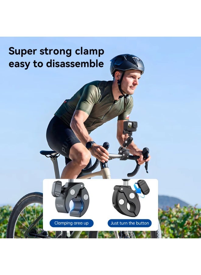 TELESIN Motorcycle Bicycle Rail Mount Clamp with 360 degree Ball Mount Clip For Gopro Hero DJI OSMO Action Insta 360 For Phone - Image 3