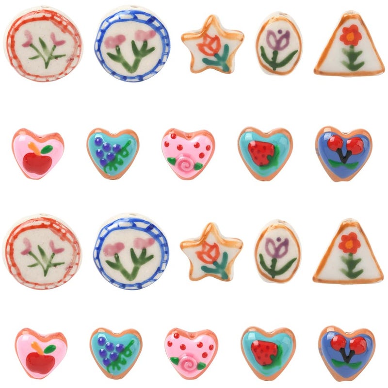 SUNNYCLUE 1 Box 20Pcs 10 Styles Mixed Lampwork Beads Assorted Ceramic Beads Bulk Handmade Glazed Colorful Round Star Heart Glass Loose Spacers for Jewelry Making DIY Craft Supplies Bracelet Necklace - Image 1