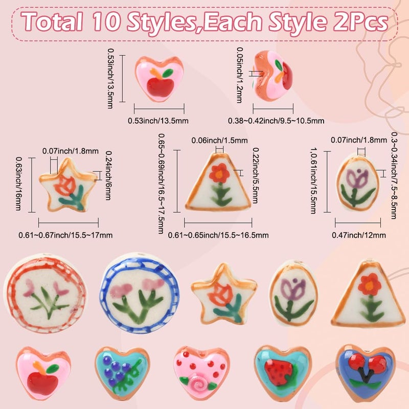 SUNNYCLUE 1 Box 20Pcs 10 Styles Mixed Lampwork Beads Assorted Ceramic Beads Bulk Handmade Glazed Colorful Round Star Heart Glass Loose Spacers for Jewelry Making DIY Craft Supplies Bracelet Necklace - Image 2