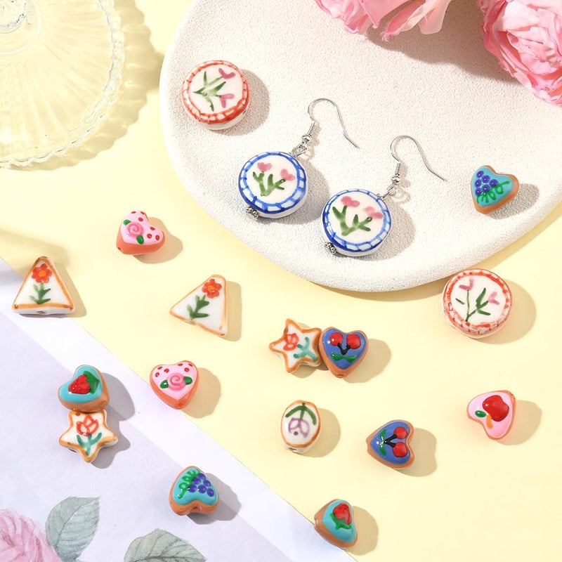 SUNNYCLUE 1 Box 20Pcs 10 Styles Mixed Lampwork Beads Assorted Ceramic Beads Bulk Handmade Glazed Colorful Round Star Heart Glass Loose Spacers for Jewelry Making DIY Craft Supplies Bracelet Necklace - Image 5