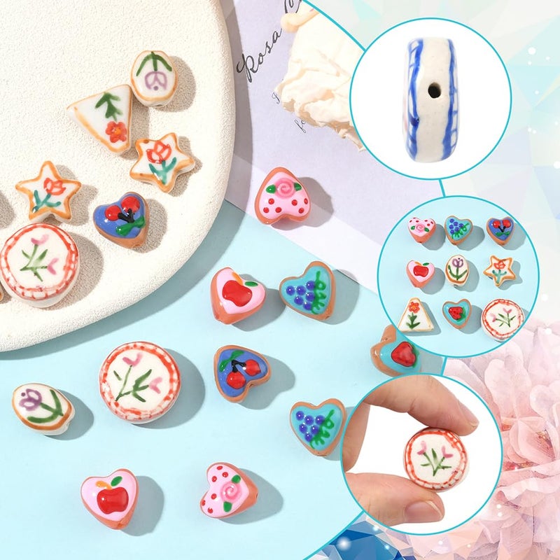 SUNNYCLUE 1 Box 20Pcs 10 Styles Mixed Lampwork Beads Assorted Ceramic Beads Bulk Handmade Glazed Colorful Round Star Heart Glass Loose Spacers for Jewelry Making DIY Craft Supplies Bracelet Necklace - Image 3
