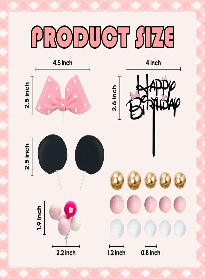 Tarocynn 20Pcs Mouse Birthday Cake Topper with Bows and Ears Happy Birthday Party Baby Shower Decorations Supplies - Image 4