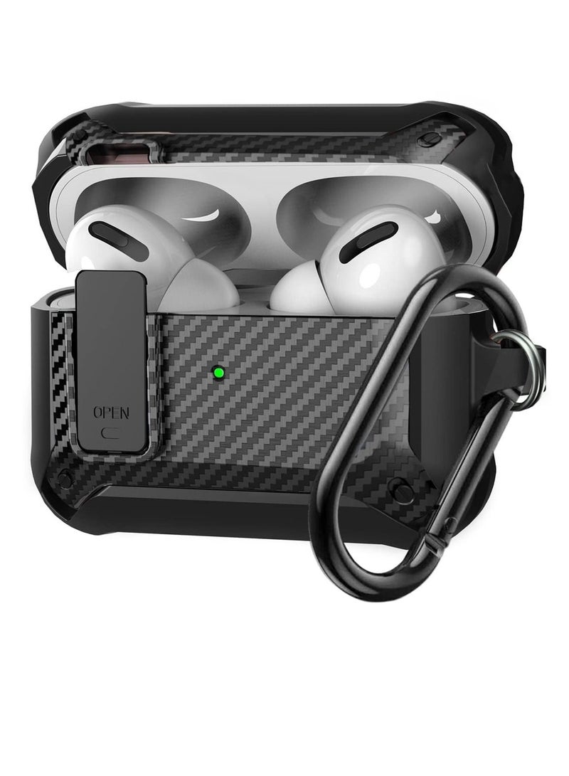 لحافظة Airpods Pro 2 للنساء والرجال، حافظة Airpods 2rd مزودة بمشبك قفل أمان أوتوماتيكي عسكري، LED أمامي مرئي، لون أسود - Image 1