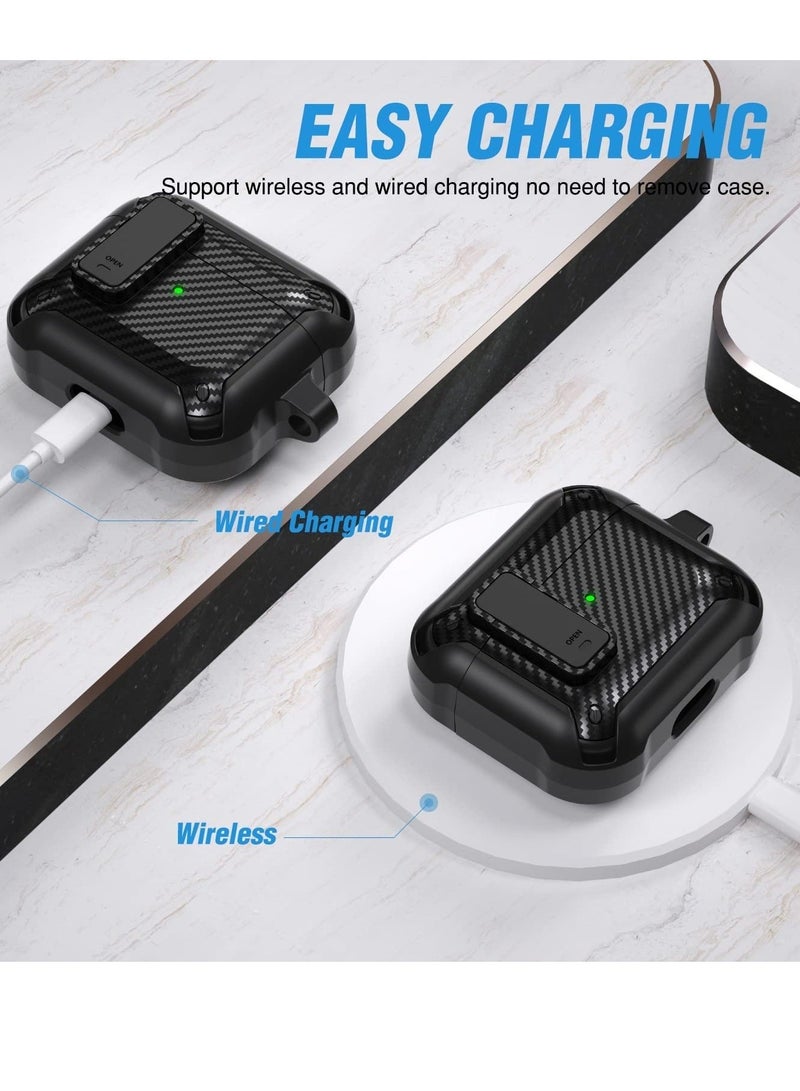 لحافظة Airpods Pro 2 للنساء والرجال، حافظة Airpods 2rd مزودة بمشبك قفل أمان أوتوماتيكي عسكري، LED أمامي مرئي، لون أسود - Image 3