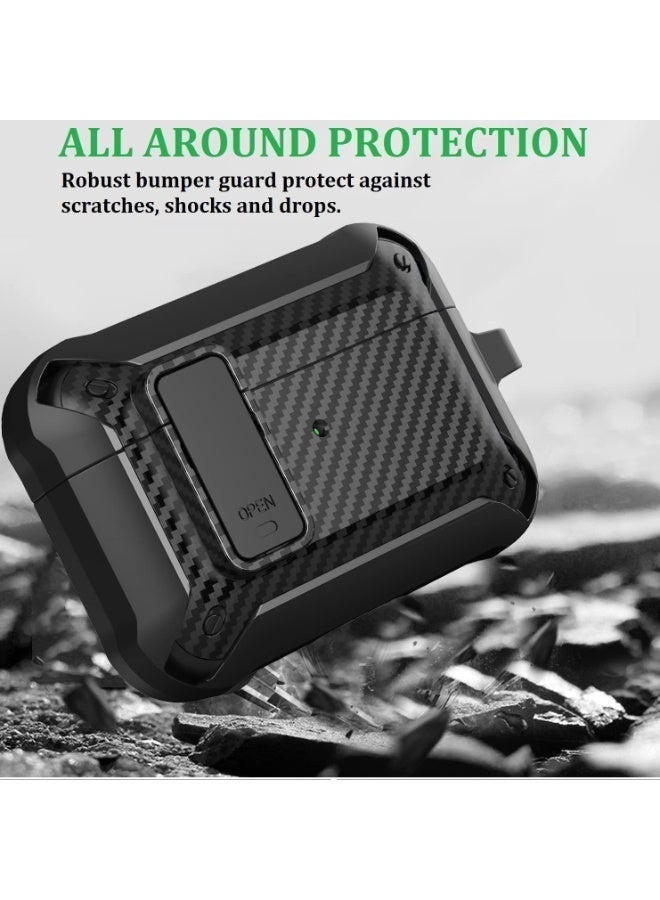 لحافظة Airpods Pro 2 للنساء والرجال، حافظة Airpods 2rd مزودة بمشبك قفل أمان أوتوماتيكي عسكري، LED أمامي مرئي، لون أسود - Image 2