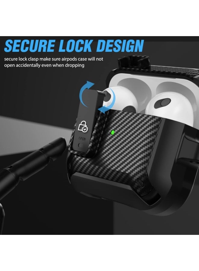 لحافظة Airpods Pro 2 للنساء والرجال، حافظة Airpods 2rd مزودة بمشبك قفل أمان أوتوماتيكي عسكري، LED أمامي مرئي، لون أسود - Image 4